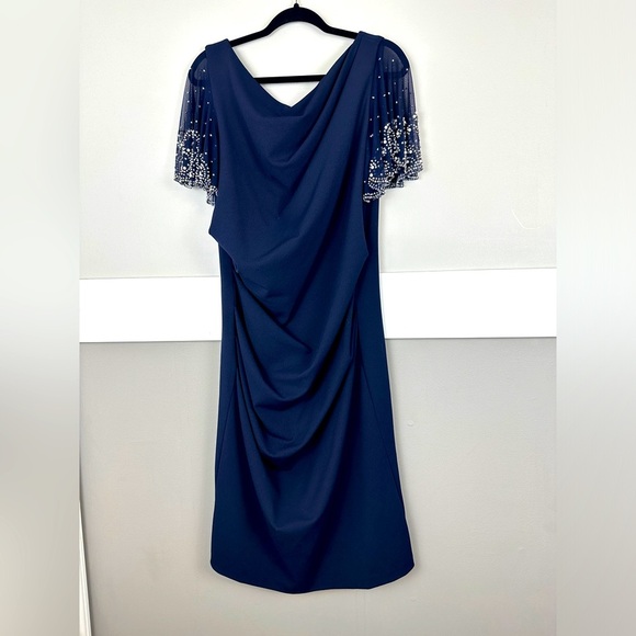 Betsy & Adam Dresses & Skirts - Betsy & Adam Knee Length Beaded Dress 14 Navy Formal Blacktie Short Sleeve Lace